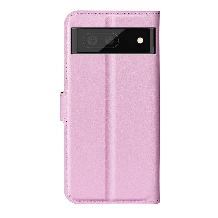 Fully Wrapped PU Leather Coated TPU Mobile Phone Case Litchi Texture Stand Wallet Flip Protective Phone Cover for Google Pixel 6a - Pink