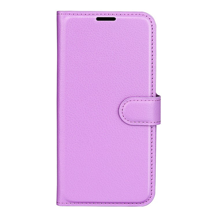 Fully Wrapped PU Leather Coated TPU Mobile Phone Case Litchi Texture Stand Wallet Flip Protective Phone Cover for Google Pixel 6a - Purple
