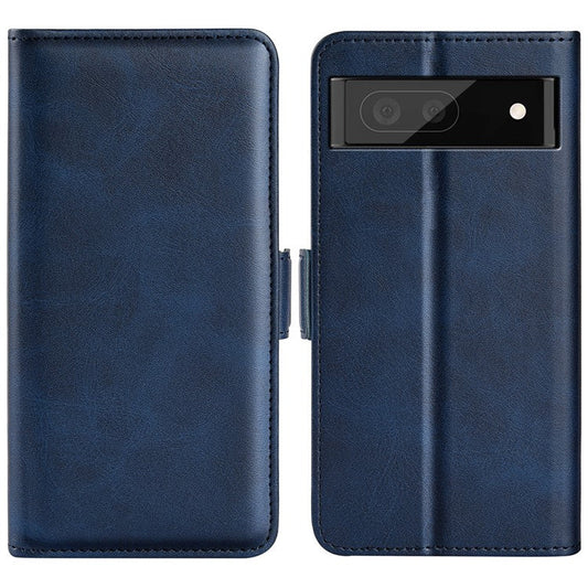 Side Magnetic Double Clasps Stand Wallet Design PU Leather Case Phone Cover for Google Pixel 6a - Blue