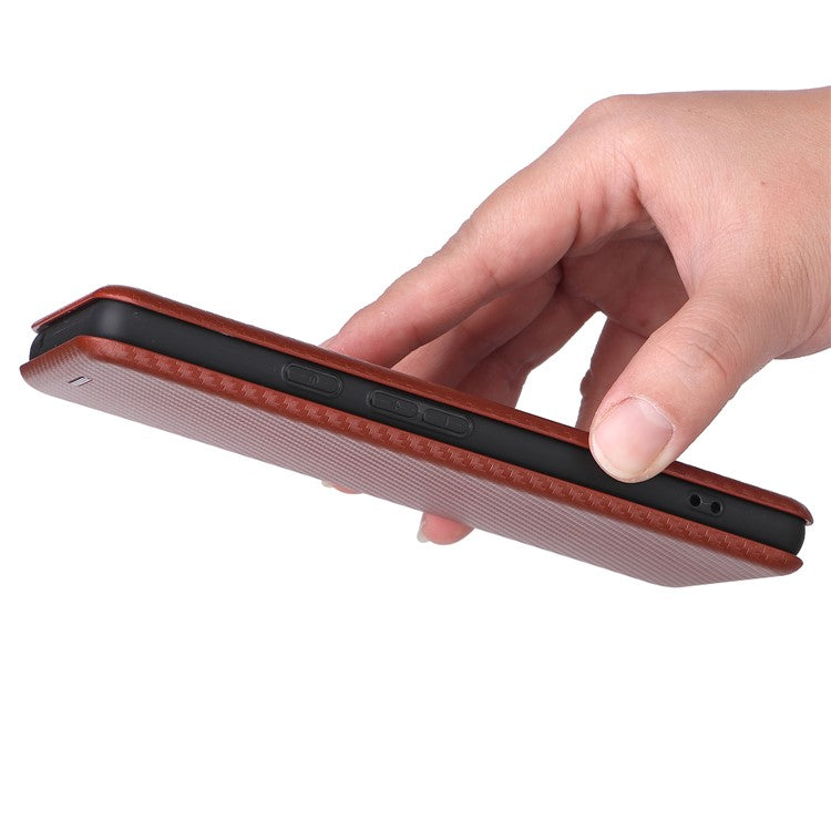 Carbon Fiber Texture Magnetic Auto-absorbed Leather Phone Case Protective Cover with Stand and Card Slot for Google Pixel 6a - Orange