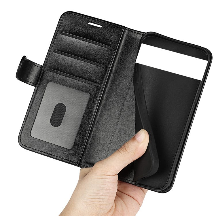 Fall-resistant Crazy Horse Texture PU Leather + TPU Stand Wallet Phone Case Cover for Google Pixel 6a - Black