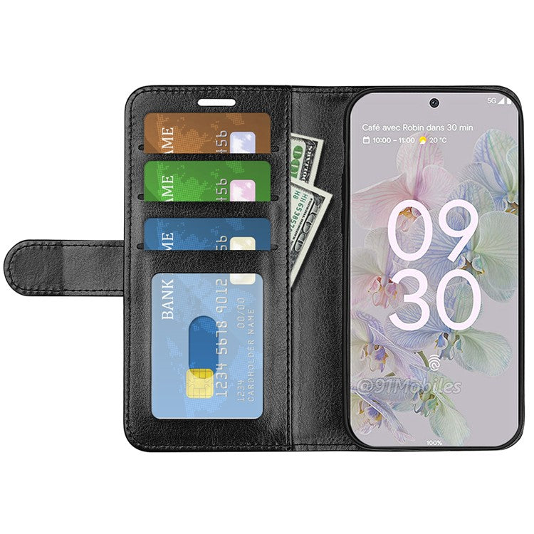 Fall-resistant Crazy Horse Texture PU Leather + TPU Stand Wallet Phone Case Cover for Google Pixel 6a - Black