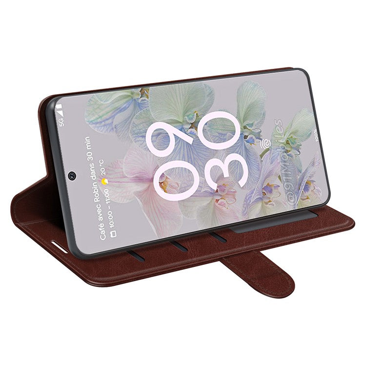Fall-resistant Crazy Horse Texture PU Leather + TPU Stand Wallet Phone Case Cover for Google Pixel 6a - Brown