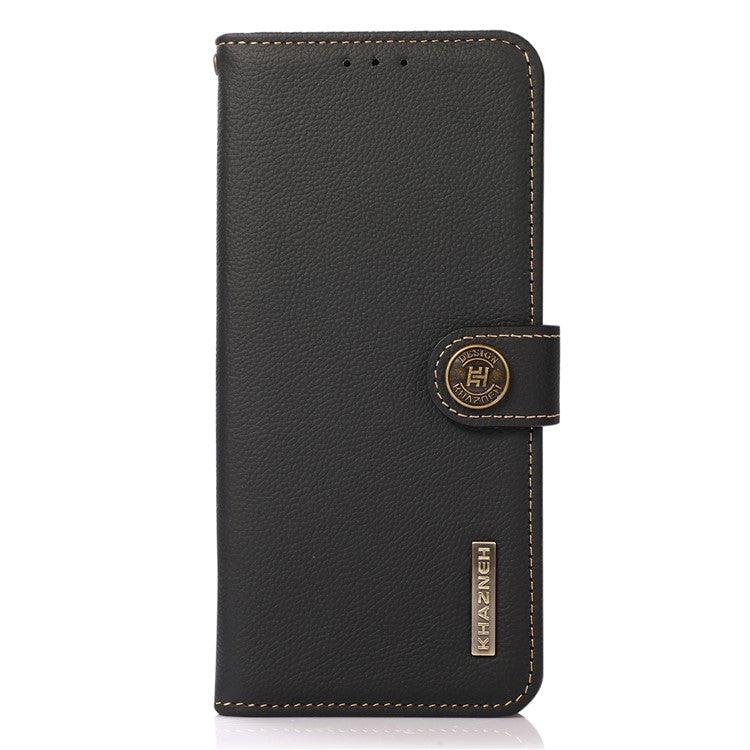 KHAZNEH Genuine Leather + TPU RFID Blocking Phone Case with Stand Wallet for Google Pixel 6a - Black
