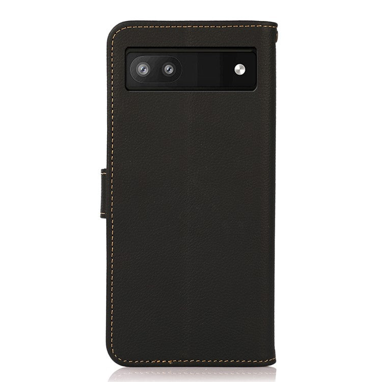 KHAZNEH Genuine Leather + TPU RFID Blocking Phone Case with Stand Wallet for Google Pixel 6a - Black