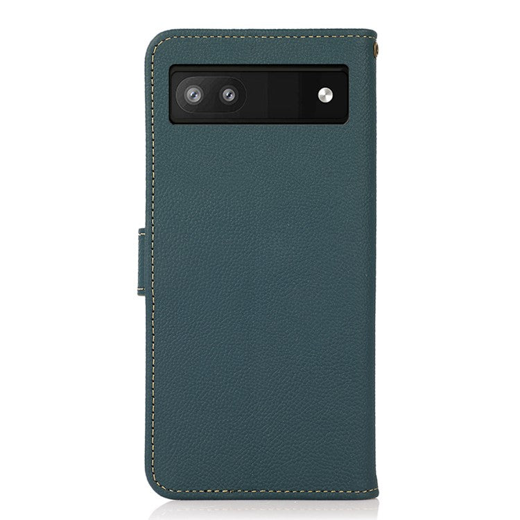 KHAZNEH Genuine Leather + TPU RFID Blocking Phone Case with Stand Wallet for Google Pixel 6a - Green