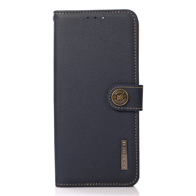 KHAZNEH Genuine Leather + TPU RFID Blocking Phone Case with Stand Wallet for Google Pixel 6a - Blue