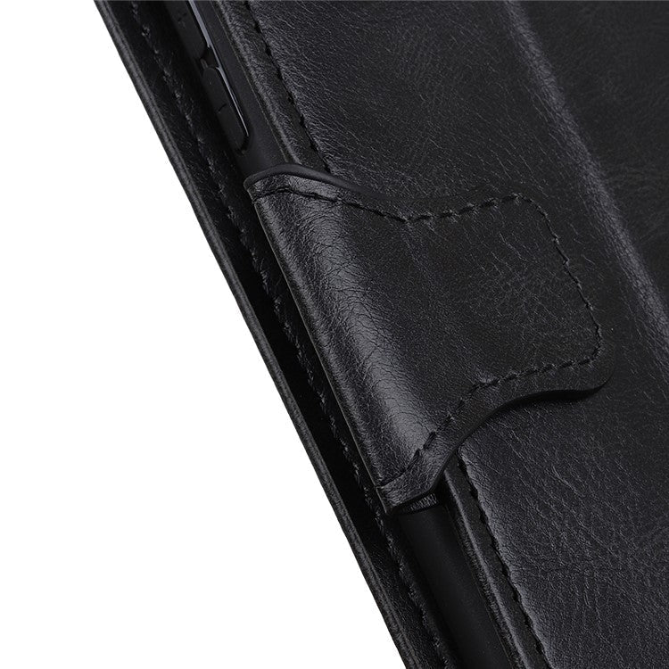 PU Leather Wallet Stand Case Crazy Horse Texture Shockproof Phone Cover Shell for Google Pixel 6a - Black
