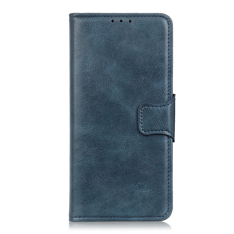 PU Leather Wallet Stand Case Crazy Horse Texture Shockproof Phone Cover Shell for Google Pixel 6a - Blue