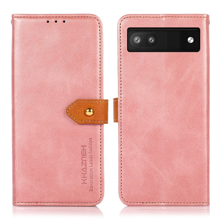 KHAZNEH Magnetic Golden Clasp PU Leather + TPU Case Wallet Stand Protective Cover for Google Pixel 6a - Rose Gold