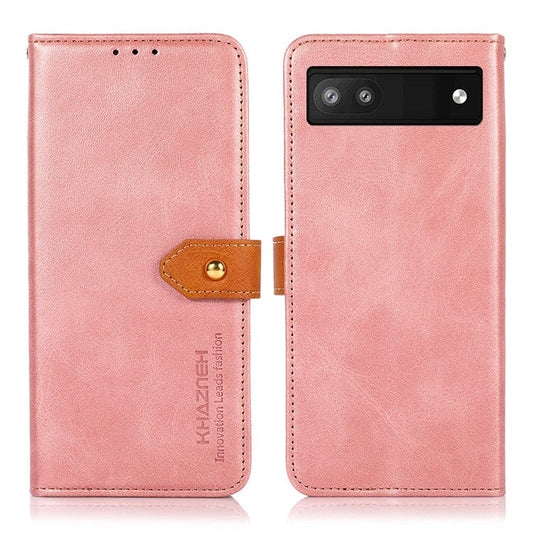 KHAZNEH Magnetic Golden Clasp PU Leather + TPU Case Wallet Stand Protective Cover for Google Pixel 6a - Rose Gold