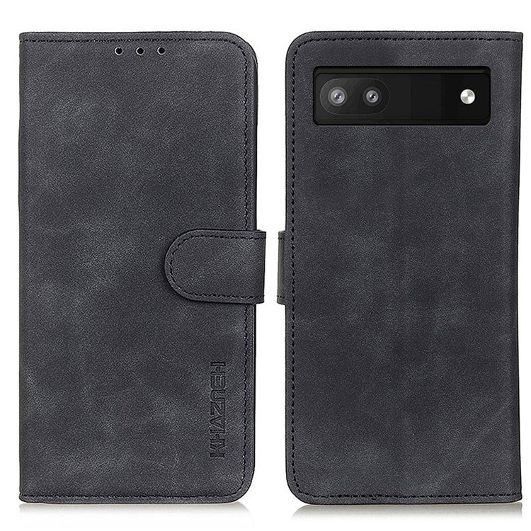 KHAZNEH Magnetic Closure Retro Texture Leather Case Stand Wallet Flip Leather + TPU Inner Shell Phone Cover for Google Pixel 6a - Black