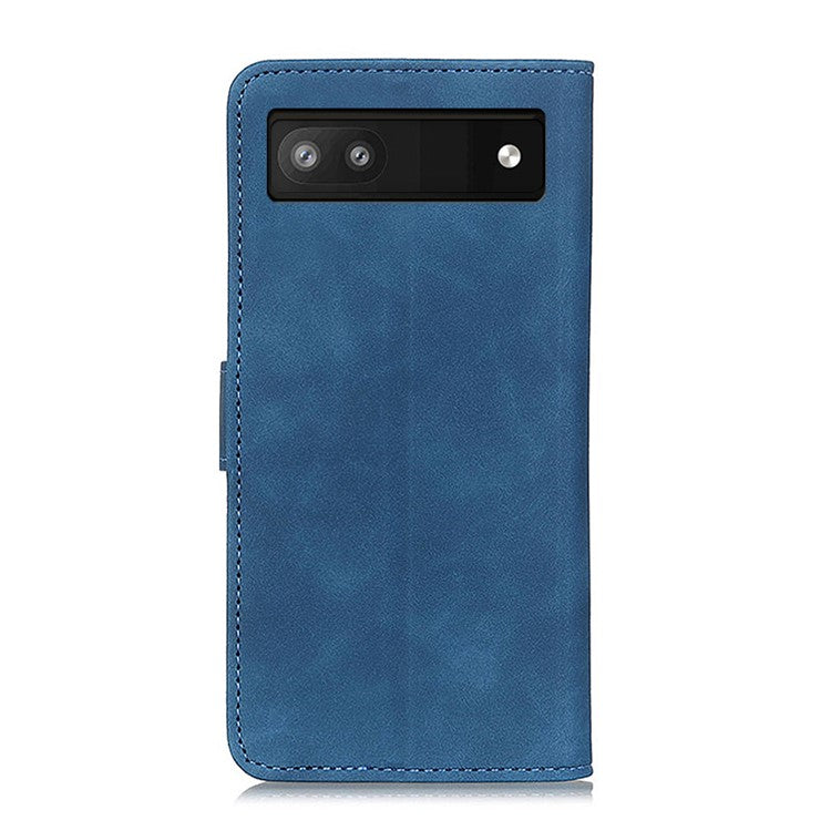 KHAZNEH Magnetic Closure Retro Texture Leather Case Stand Wallet Flip Leather + TPU Inner Shell Phone Cover for Google Pixel 6a - Blue