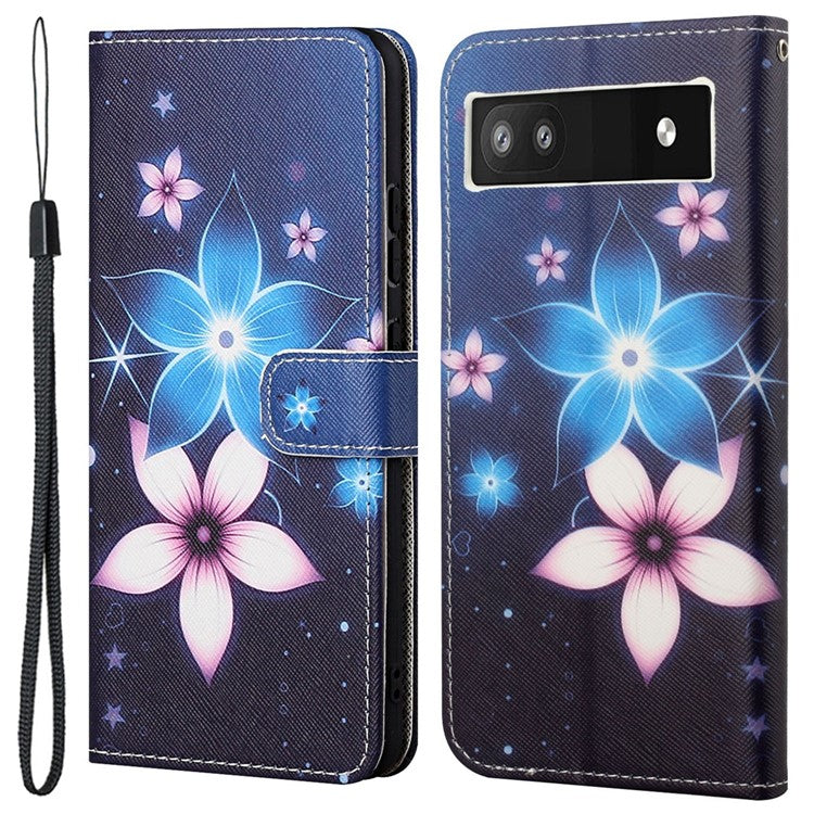 Magnetic Closed PU Leather Phone Protector Cross Texture Folding Phone Case with Stand Wallet for Google Pixel 6a - Flower