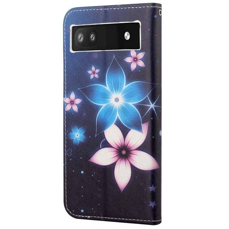 Magnetic Closed PU Leather Phone Protector Cross Texture Folding Phone Case with Stand Wallet for Google Pixel 6a - Flower