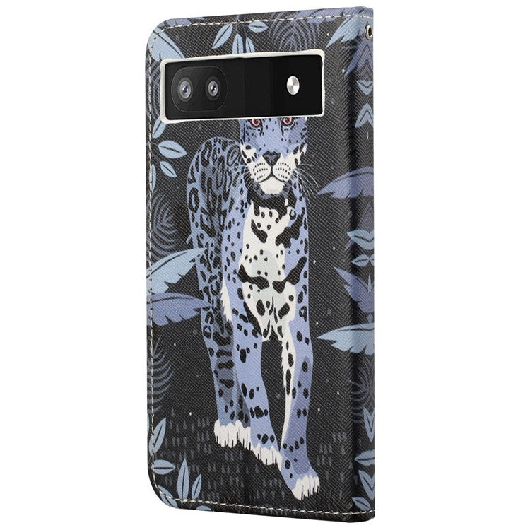 Magnetic Closed PU Leather Phone Protector Cross Texture Folding Phone Case with Stand Wallet for Google Pixel 6a - Leopard