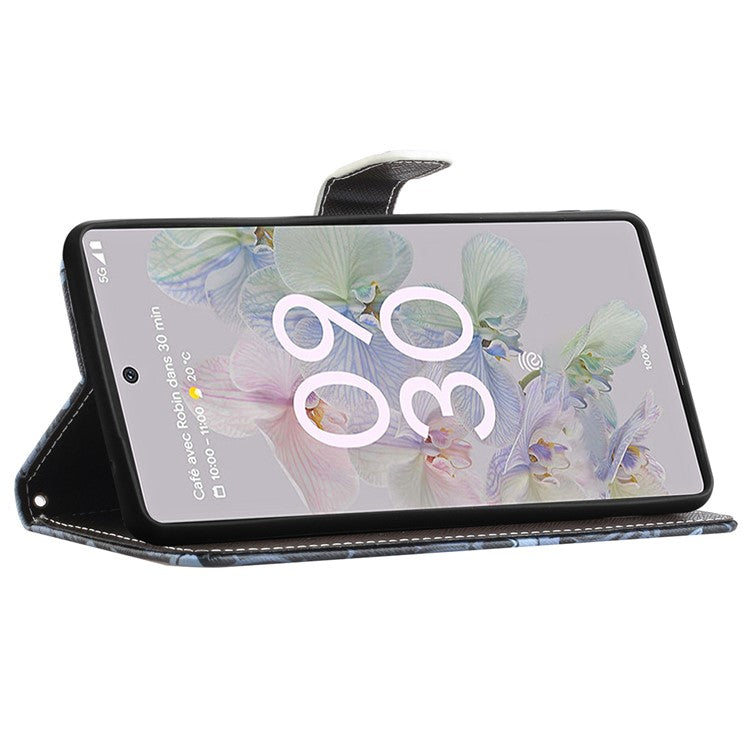 Magnetic Closed PU Leather Phone Protector Cross Texture Folding Phone Case with Stand Wallet for Google Pixel 6a - Leopard