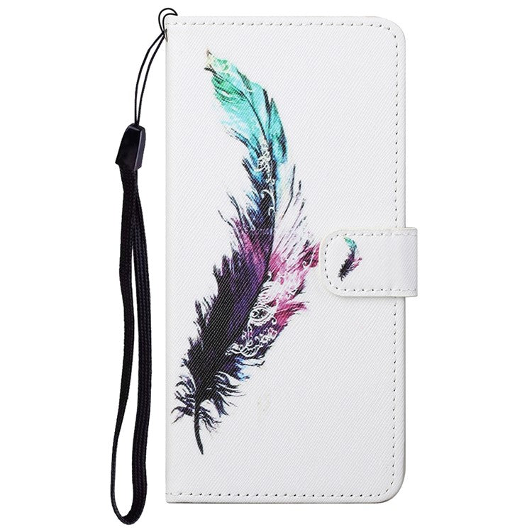 Magnetic Closed PU Leather Phone Protector Cross Texture Folding Phone Case with Stand Wallet for Google Pixel 6a - Colorful Feather