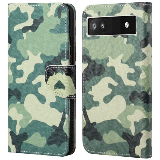 Magnetic Closed Folding Phone Case Cross Texture PU Leather Protective Cover with Wallet for Google Pixel 6a - Camouflage