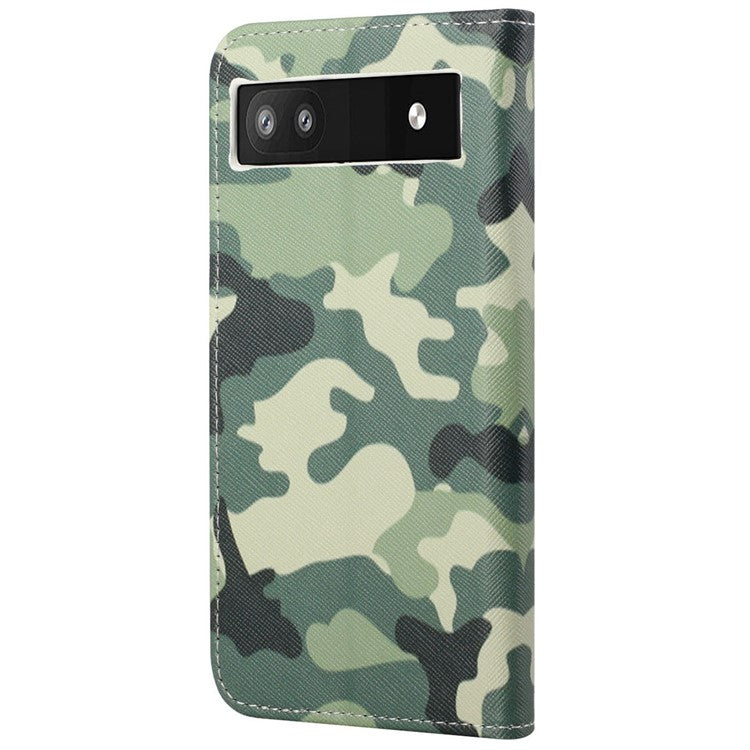 Magnetic Closed Folding Phone Case Cross Texture PU Leather Protective Cover with Wallet for Google Pixel 6a - Camouflage