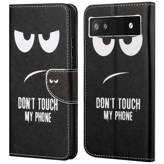Magnetic Closed Folding Phone Case Cross Texture PU Leather Protective Cover with Wallet for Google Pixel 6a - Don't Touch My Phone