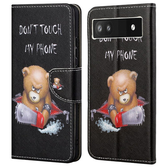 Magnetic Closed Folding Phone Case Cross Texture PU Leather Protective Cover with Wallet for Google Pixel 6a - Bear