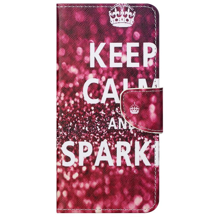 Magnetic Closed Folding Phone Case Cross Texture PU Leather Protective Cover with Wallet for Google Pixel 6a - Keep Calm and Sparkle