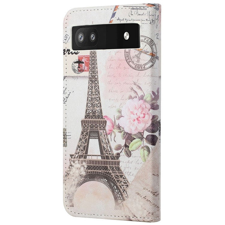 Magnetic Closed Folding Phone Case Cross Texture PU Leather Protective Cover with Wallet for Google Pixel 6a - Tower