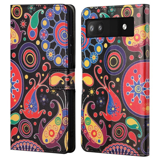 Pattern Printing TPU + PU Leather Stand Magnetic Closure Flip Case with Card Slots and Cash Pocket for Google Pixel 6a - Color Combos