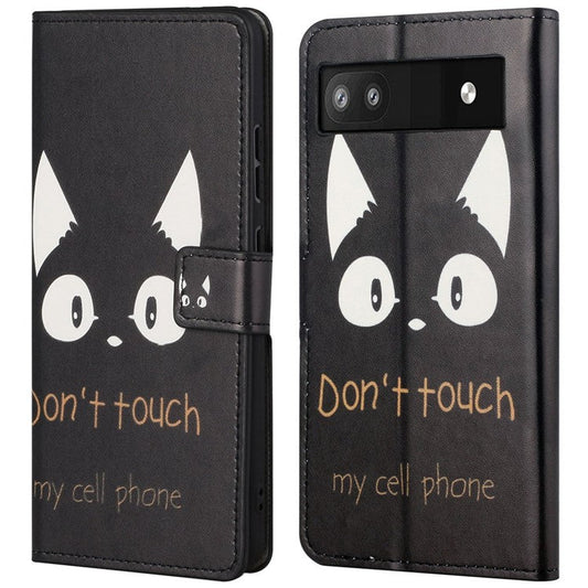 Pattern Printing TPU + PU Leather Stand Magnetic Closure Flip Case with Card Slots and Cash Pocket for Google Pixel 6a - Don't Touch My Cell Phone