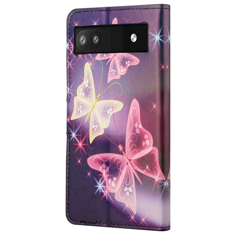 Pattern Printing TPU + PU Leather Stand Magnetic Closure Flip Case with Card Slots and Cash Pocket for Google Pixel 6a - Sparkle Butterflies
