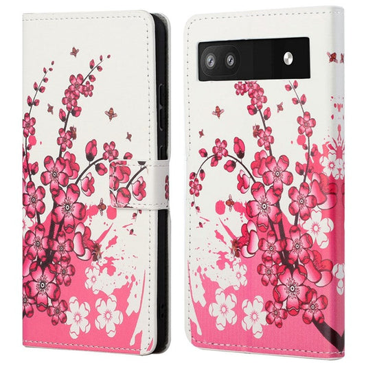 Pattern Printing TPU + PU Leather Stand Magnetic Closure Flip Case with Card Slots and Cash Pocket for Google Pixel 6a - Plum Blossom