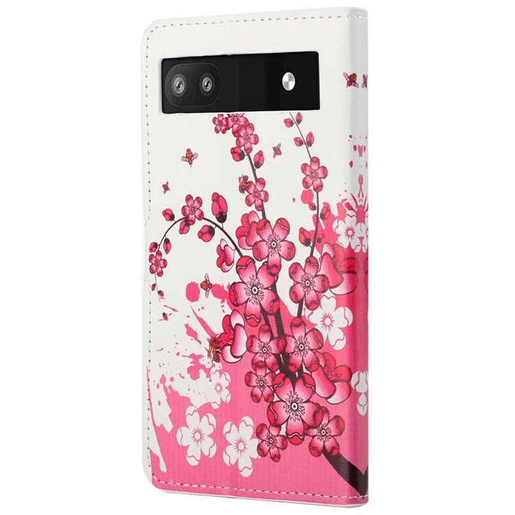 Pattern Printing TPU + PU Leather Stand Magnetic Closure Flip Case with Card Slots and Cash Pocket for Google Pixel 6a - Plum Blossom