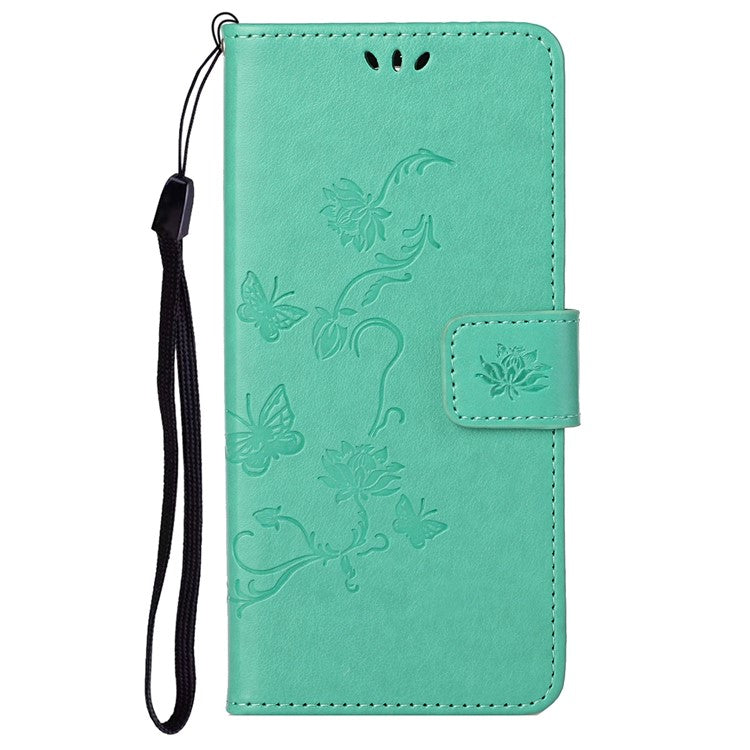 Anti-fall PU Leather Protective Phone Cover Imprinted Butterflies Flower Phone Case with Wallet Stand for Google Pixel 6a - Green
