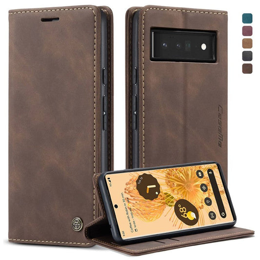 CASEME 013 Series Compatible for Google Pixel 6 Pro Mobile Phone Case Wallet Anti-Drop Magnetic Auto-absorbed PU Leather Flip Phone Cover - Coffee