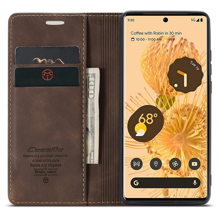 CASEME 013 Series Compatible for Google Pixel 6 Pro Mobile Phone Case Wallet Anti-Drop Magnetic Auto-absorbed PU Leather Flip Phone Cover - Coffee