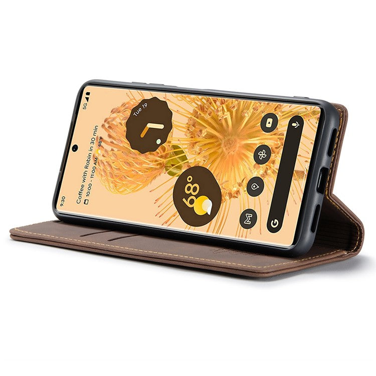 CASEME 013 Series Compatible for Google Pixel 6 Pro Mobile Phone Case Wallet Anti-Drop Magnetic Auto-absorbed PU Leather Flip Phone Cover - Coffee