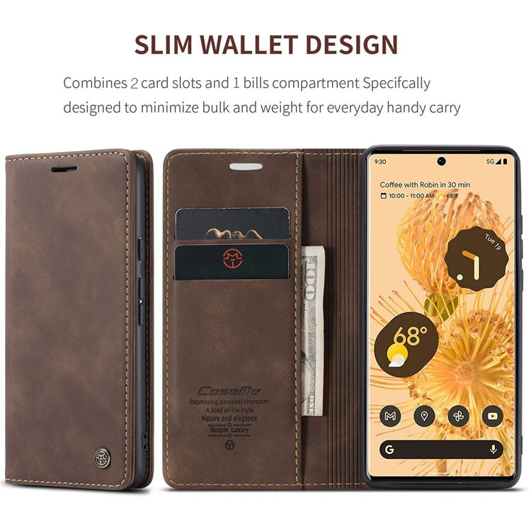 CASEME 013 Series Compatible for Google Pixel 6 Pro Mobile Phone Case Wallet Anti-Drop Magnetic Auto-absorbed PU Leather Flip Phone Cover - Coffee
