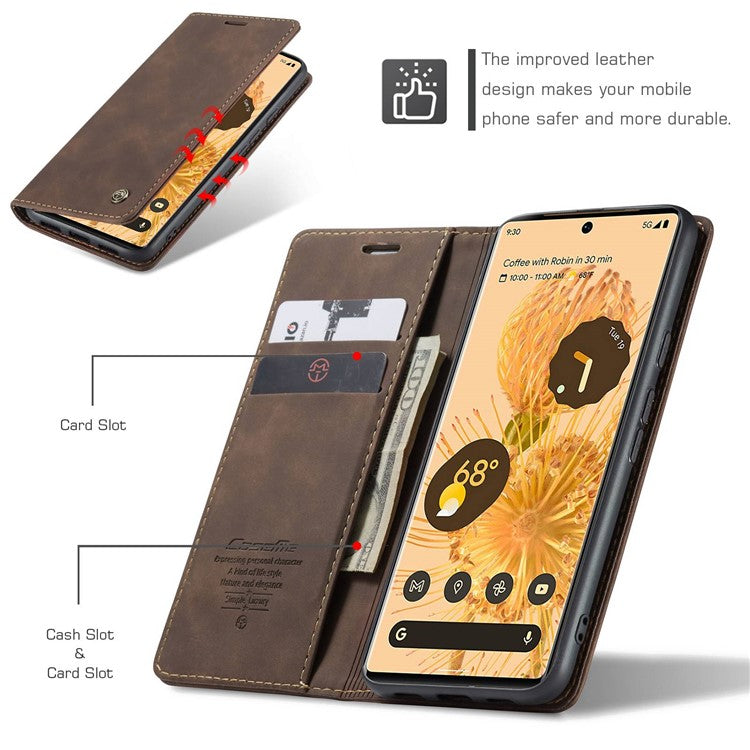 CASEME 013 Series Compatible for Google Pixel 6 Pro Mobile Phone Case Wallet Anti-Drop Magnetic Auto-absorbed PU Leather Flip Phone Cover - Coffee