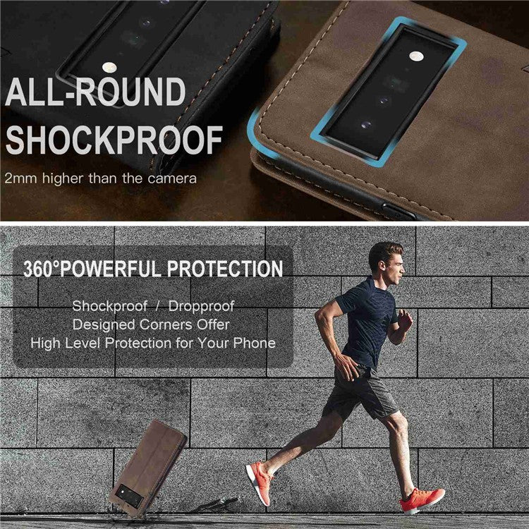 CASEME 013 Series Compatible for Google Pixel 6 Pro Mobile Phone Case Wallet Anti-Drop Magnetic Auto-absorbed PU Leather Flip Phone Cover - Coffee