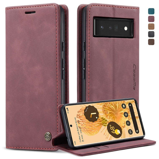 CASEME 013 Series Compatible for Google Pixel 6 Pro Mobile Phone Case Wallet Anti-Drop Magnetic Auto-absorbed PU Leather Flip Phone Cover - Red
