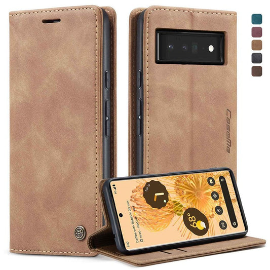 CASEME 013 Series Compatible for Google Pixel 6 Pro Mobile Phone Case Wallet Anti-Drop Magnetic Auto-absorbed PU Leather Flip Phone Cover - Brown