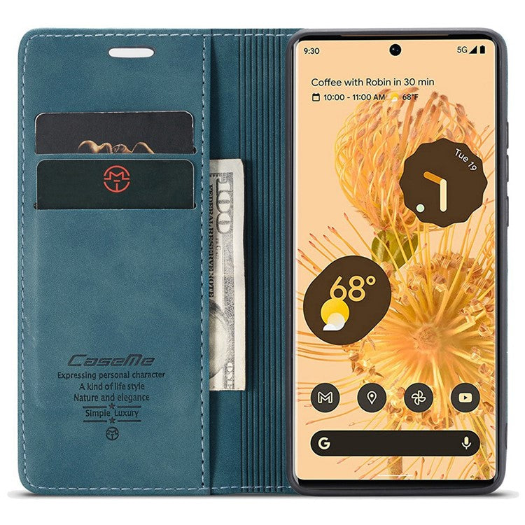 CASEME 013 Series Compatible for Google Pixel 6 Pro Mobile Phone Case Wallet Anti-Drop Magnetic Auto-absorbed PU Leather Flip Phone Cover - Green