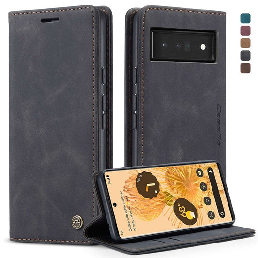 CASEME 013 Series Compatible for Google Pixel 6 Pro Mobile Phone Case Wallet Anti-Drop Magnetic Auto-absorbed PU Leather Flip Phone Cover - Black