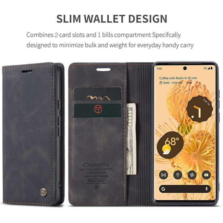 CASEME 013 Series Compatible for Google Pixel 6 Pro Mobile Phone Case Wallet Anti-Drop Magnetic Auto-absorbed PU Leather Flip Phone Cover - Black