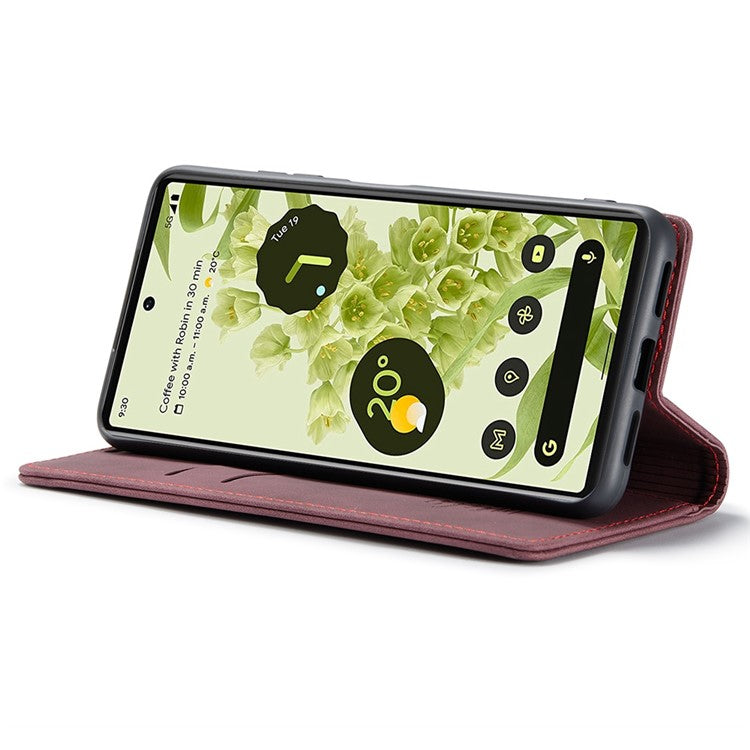 CASEME 013 Series Wallet Stand Design Lightweight Auto-absorbed PU Leather Flip Folio Phone Case for Google Pixel 6 - Red