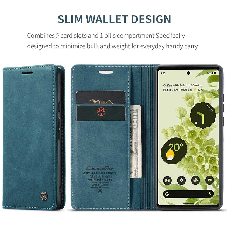 CASEME 013 Series Wallet Stand Design Lightweight Auto-absorbed PU Leather Flip Folio Phone Case for Google Pixel 6 - Green