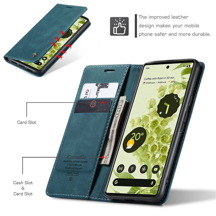 CASEME 013 Series Wallet Stand Design Lightweight Auto-absorbed PU Leather Flip Folio Phone Case for Google Pixel 6 - Green