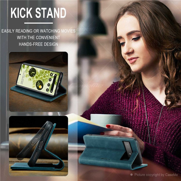 CASEME 013 Series Wallet Stand Design Lightweight Auto-absorbed PU Leather Flip Folio Phone Case for Google Pixel 6 - Green