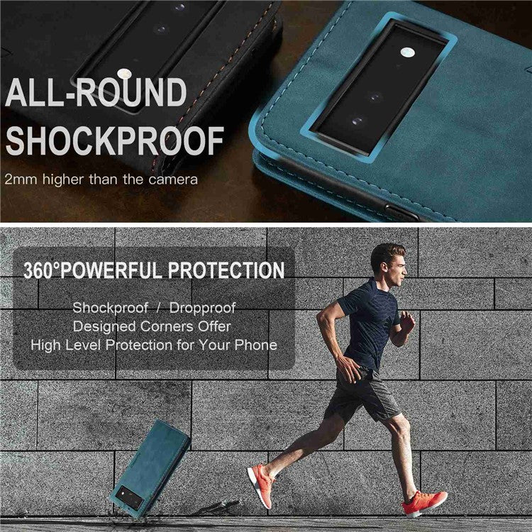 CASEME 013 Series Wallet Stand Design Lightweight Auto-absorbed PU Leather Flip Folio Phone Case for Google Pixel 6 - Green